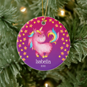 Waterverf Unicorn Stars Persoonlijk meisje Keramisch Ornament