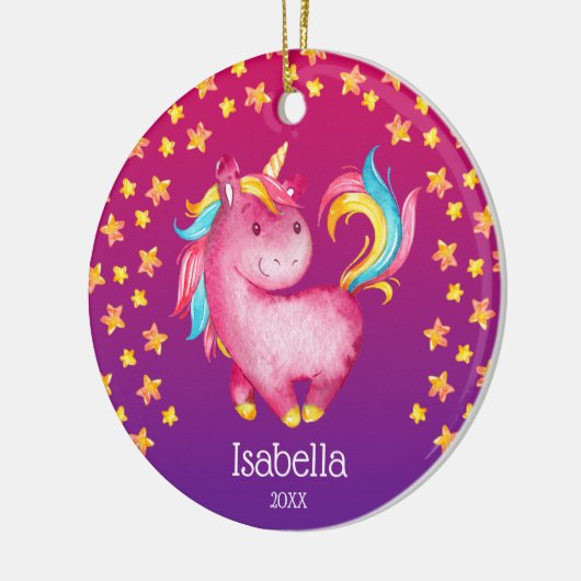 Waterverf Unicorn Stars Persoonlijk meisje Keramisch Ornament (Links)