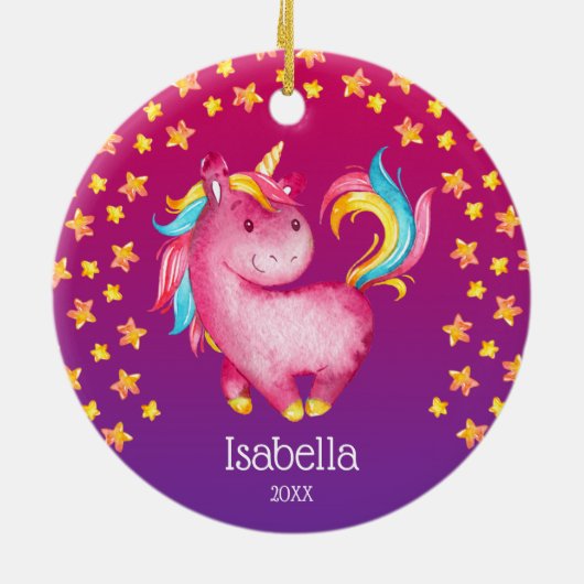 Waterverf Unicorn Stars Persoonlijk meisje Keramisch Ornament (Achterkant)
