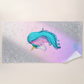 Waterverf Unicorn, Stars, Silver Glitter Bokeh Strandlaken (Voorkant)