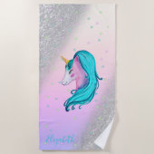 Waterverf Unicorn, Stars, Silver Glitter Bokeh Strandlaken (Voorkant)