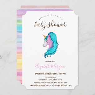 Waterverf Unicorn Striped Baby shower Kaart