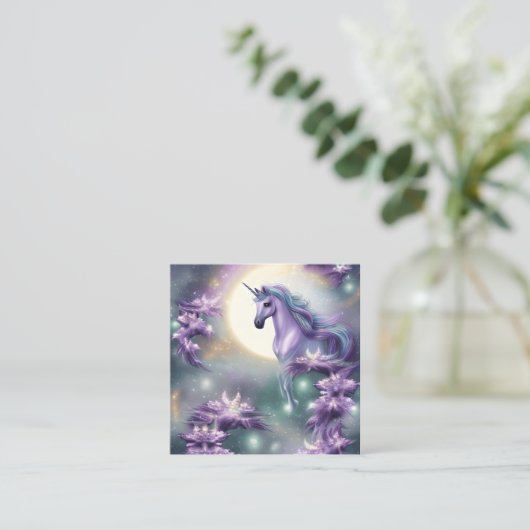 Waterverf Unicorn Vierkante Visitekaartje (Staand voorkant)