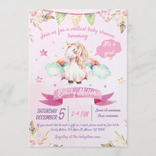 Waterverf Unicorn - Virtuele Baby shower Kaart