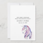 Waterverf Unicorn Winter Kerstmis Baby Verwacht Aankondiging (Achterkant)