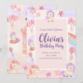 Waterverf Unicorns regenboogballonnen Roze verjaar Kaart (Voorkant / Achterkant)