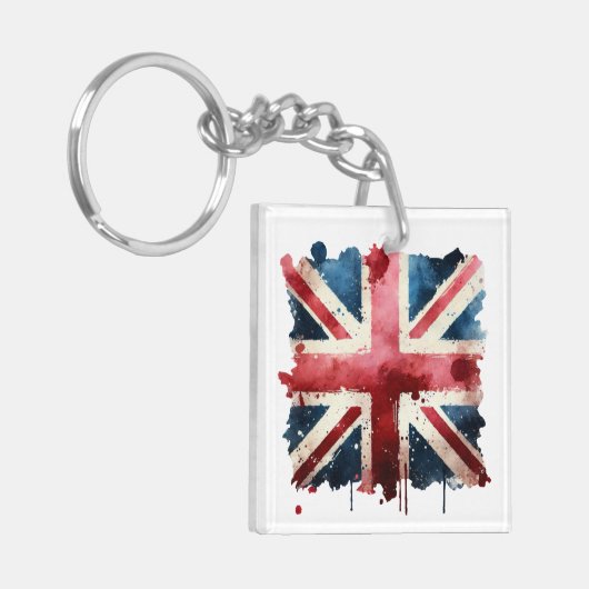 Waterverf Union Jack Flag Sleutelhanger (Voorkant Links)