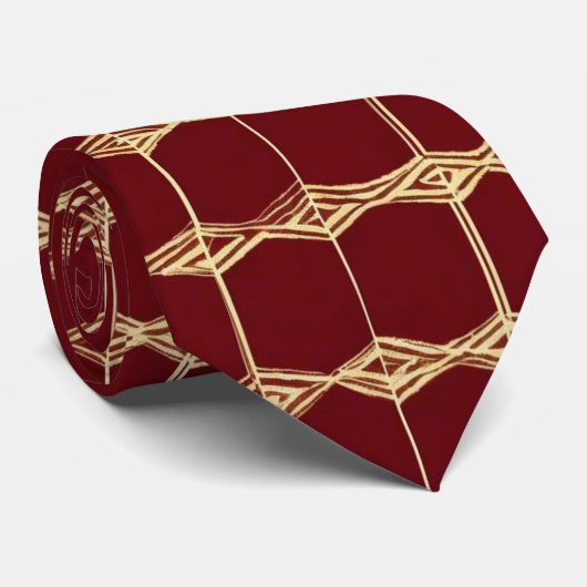 Waterverf Unique Luxury Maroon Gold Print Stropdas (Opgerold)