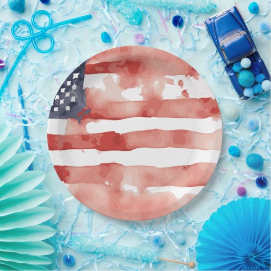 Waterverf US Flag Design Papieren Bordje (Feest)