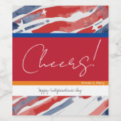 Waterverf US Flag en Red Band 4 juli Wijn Etiket (Enkel label)