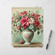  Waterverf Vaas van Poinsettia Papier
