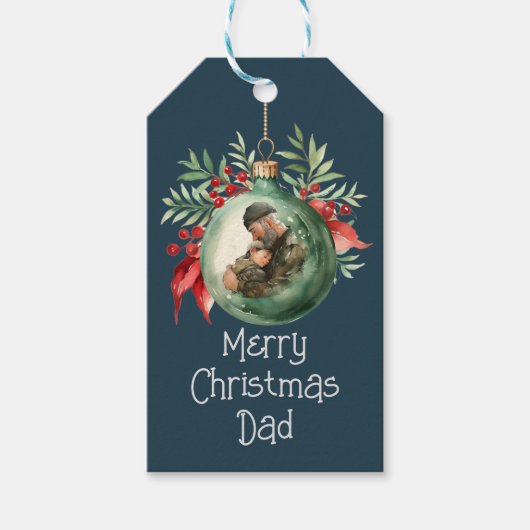 Waterverf Vader Zoon Ornament Kerstkunst Cadeaulabel (Voorkant)