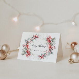 Waterverf vakantie bessen krans gevouwen vakantie kaart