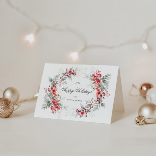 Waterverf vakantie bessen krans gevouwen vakantie kaart