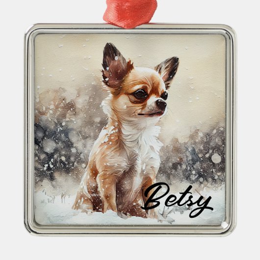 WATERVERF VAKANTIE CHIHUAHUA DOG METALEN ORNAMENT (Voorkant)