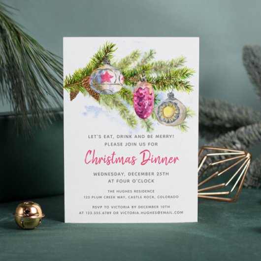 Waterverf Vakantie Decoraties | Kerstdiner Kaart