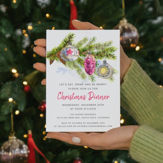 Waterverf Vakantie Decoraties | Kerstdiner Kaart