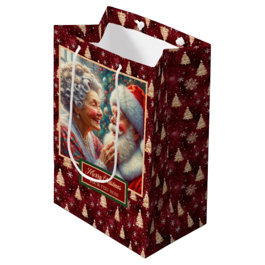 Waterverf Vakantie Gift Bag Santa & Mrs Claus Medium Cadeauzakje (Voorkant Gekanteld)