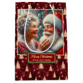 Waterverf Vakantie Gift Bag Santa & Mrs Claus Medium Cadeauzakje (Voorkant)