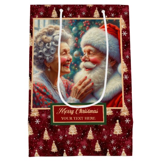 Waterverf Vakantie Gift Bag Santa & Mrs Claus Medium Cadeauzakje (Achterkant)