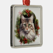 WATERVERF VAKANTIE KERSTMIS MAINE COON CAT METALEN ORNAMENT (Rechts)