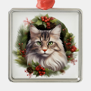 WATERVERF VAKANTIE KERSTMIS MAINE COON CAT METALEN ORNAMENT