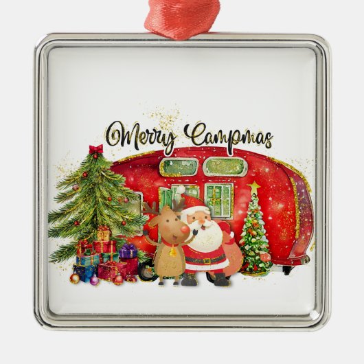 WATERVERF VAKANTIE KERSTMIS OP DE CAMPING METALEN ORNAMENT (Voorkant)