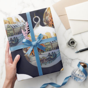Waterverf Vakantie Kerstmis Scène Ornamenten Cadeaupapier