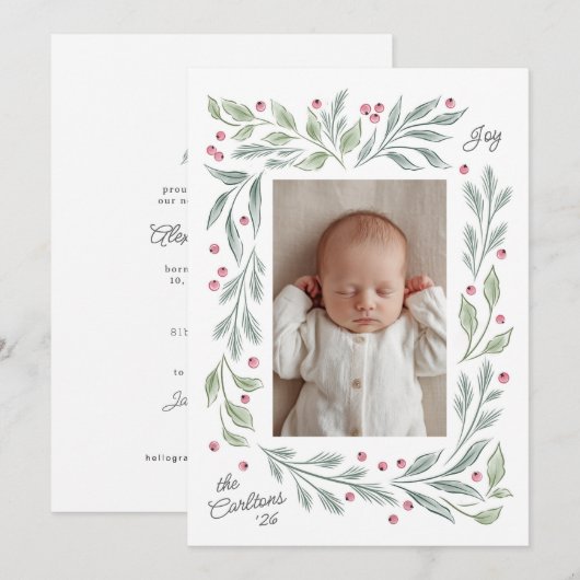 waterverf vakantie loof baby wenskaart feestdagenkaart (Voorkant / Achterkant)