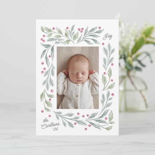 waterverf vakantie loof baby wenskaart feestdagenkaart (Staand voorkant)