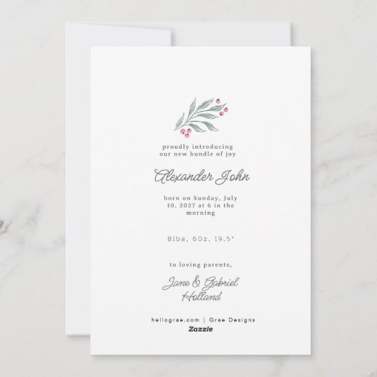 waterverf vakantie loof baby wenskaart feestdagenkaart (Achterkant)