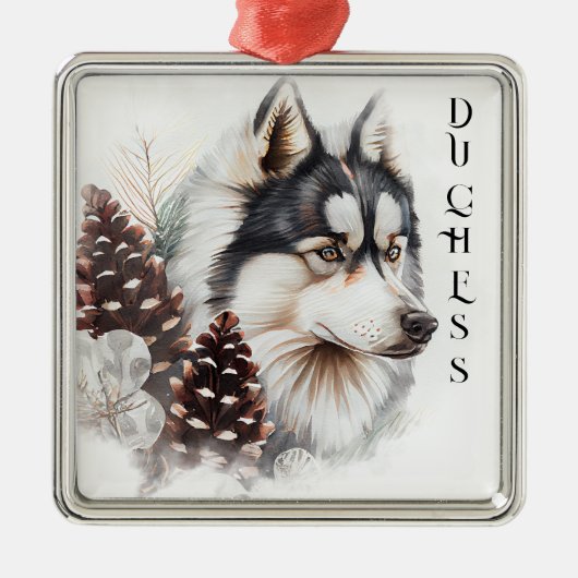  WATERVERF VAKANTIE SIBERISCHE HUSKY DOG METALEN ORNAMENT (Voorkant)