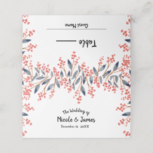 Waterverf Vakantie Winterbessen Trouwtafel Plaatskaartje (Buitenkant ongevouwen)