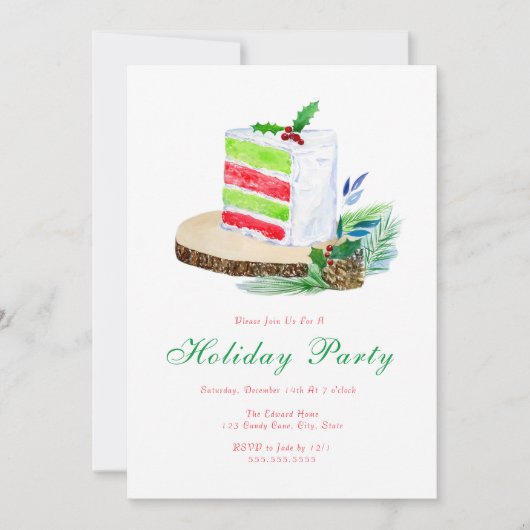 Waterverf Vakantie Wintertaart met Holly Kaart (Voorkant)