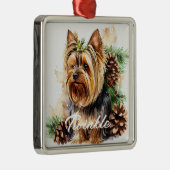 WATERVERF VAKANTIE YORKSHIRE TERRIER DOG METALEN ORNAMENT (Rechts)