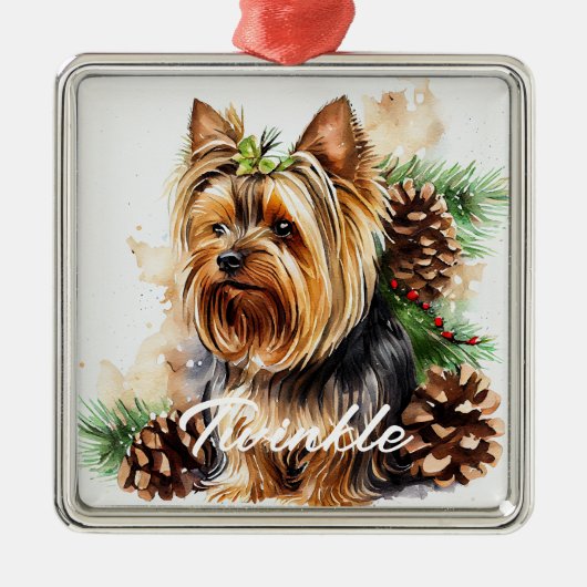 WATERVERF VAKANTIE YORKSHIRE TERRIER DOG METALEN ORNAMENT (Voorkant)