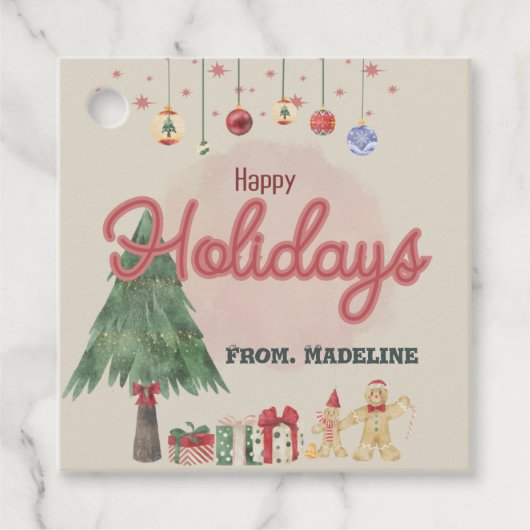 Waterverf vakantieboom retro stijl Favor Box Bedankjes Labels (Voorkant)