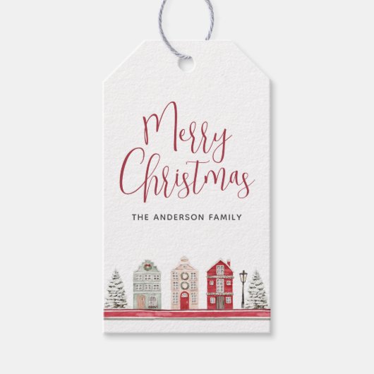 Waterverf vakantiehuizen Red Merry Christmas Cadeaulabel (Voorkant)