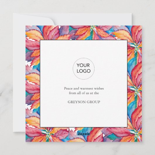 Waterverf Vakantiekaarten Levendige Poinsettia Feestdagenkaart (Achterkant)