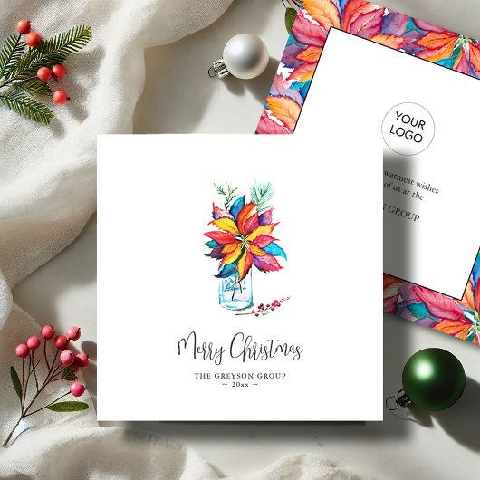 Waterverf Vakantiekaarten Levendige Poinsettia Feestdagenkaart