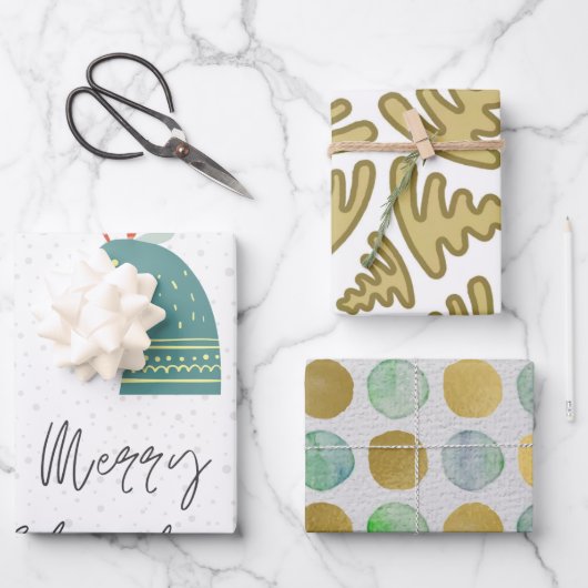 Waterverf vakantiepatroon van papierbladen inpakpapier vel (Voorkant)