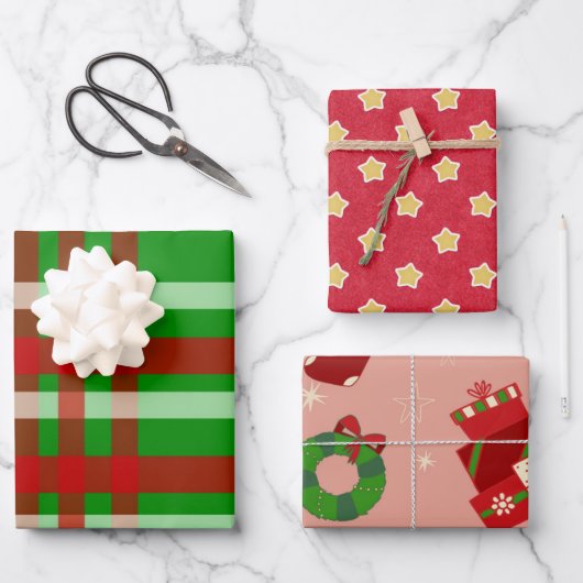 Waterverf vakantiepatroon van papierbladen inpakpapier vel (Voorkant)