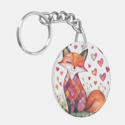 Waterverf Valentijn Fox Kaart Sleutelhanger (Voorkant Links)