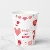 Waterverf Valentijn hart Eerste Verjaardagsfeest Papieren Bekers (Achterkant)