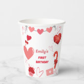 Waterverf Valentijn hart Eerste Verjaardagsfeest Papieren Bekers (Voorkant)