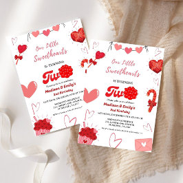 Waterverf Valentijn hart Twin Meisjes 2e Verjaarda Kaart