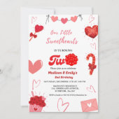 Waterverf Valentijn hart Twin Meisjes 2e Verjaarda Kaart (Voorkant)