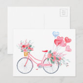 Waterverf valentijn Roze fiets en Hartballonnen Feestdagenkaart (Voorkant / Achterkant)