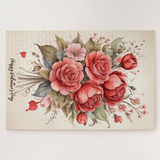  Waterverf Valentijnsdag boeket Legpuzzel (Horizontaal)