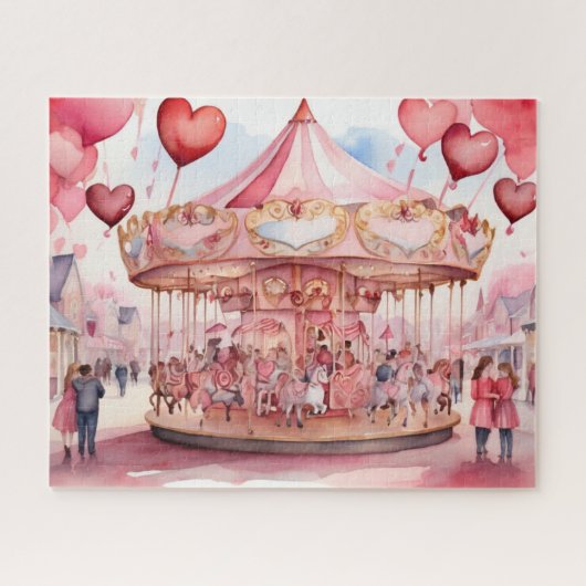 Waterverf Valentijnsdag carrousel Legpuzzel (Horizontaal)